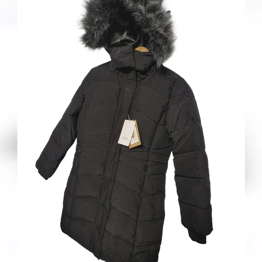 Wantdo Kids' Black Fleece-Lined Winter Parka Size 10-12 Black Faux Fur Hood